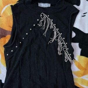 Black Embellished Sleeveless Muscle Tee
